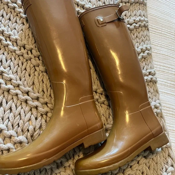 Women’s HUNTER ORIGINAL TALL Refined GLOSS Rain Boots SIZE 8 Brown - Picture 4 of 13